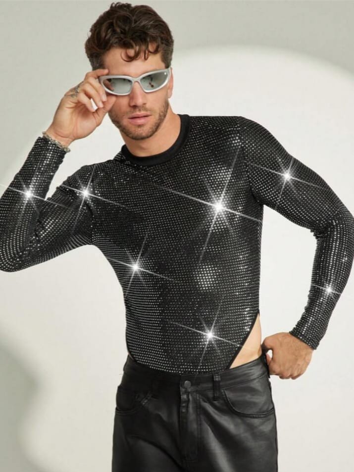 Man's Sequin Long Sleeve Bodysuit